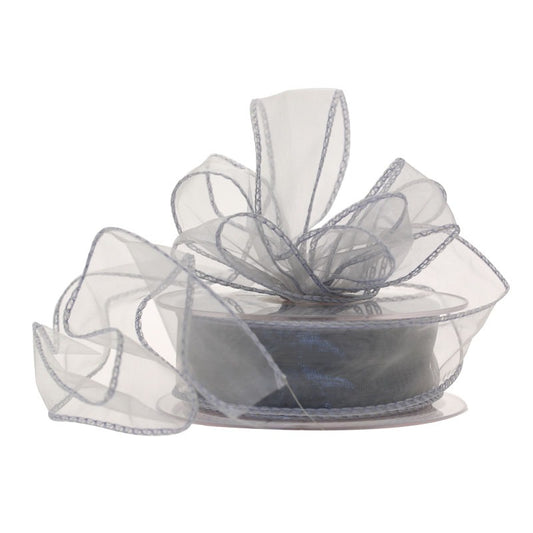 30mm x 20m Silver Wired Chiffon Ribbon