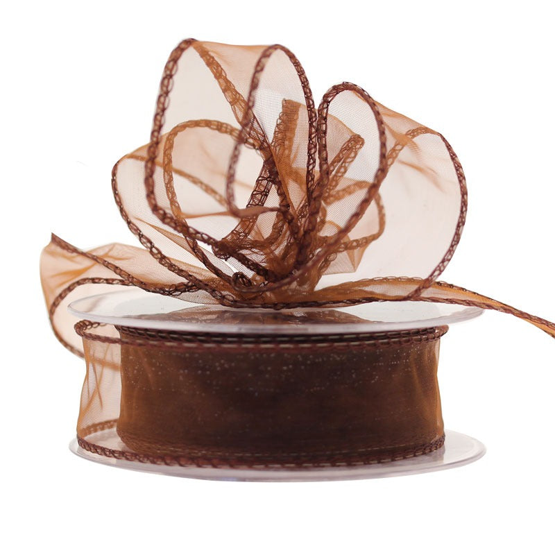 30mm x 20m Chocolate Brown Wired Chiffon Ribbon