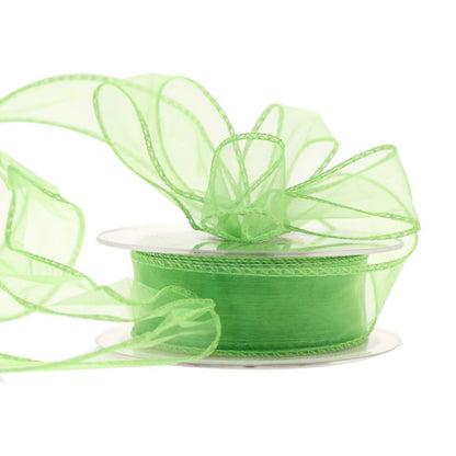 30mm x 20m Lime Wired Chiffon Ribbon