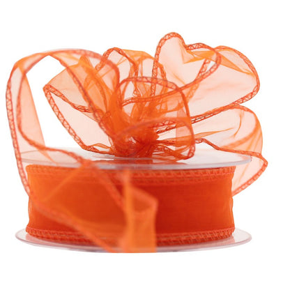 30mm Orange Wired Chiffon Ribbon