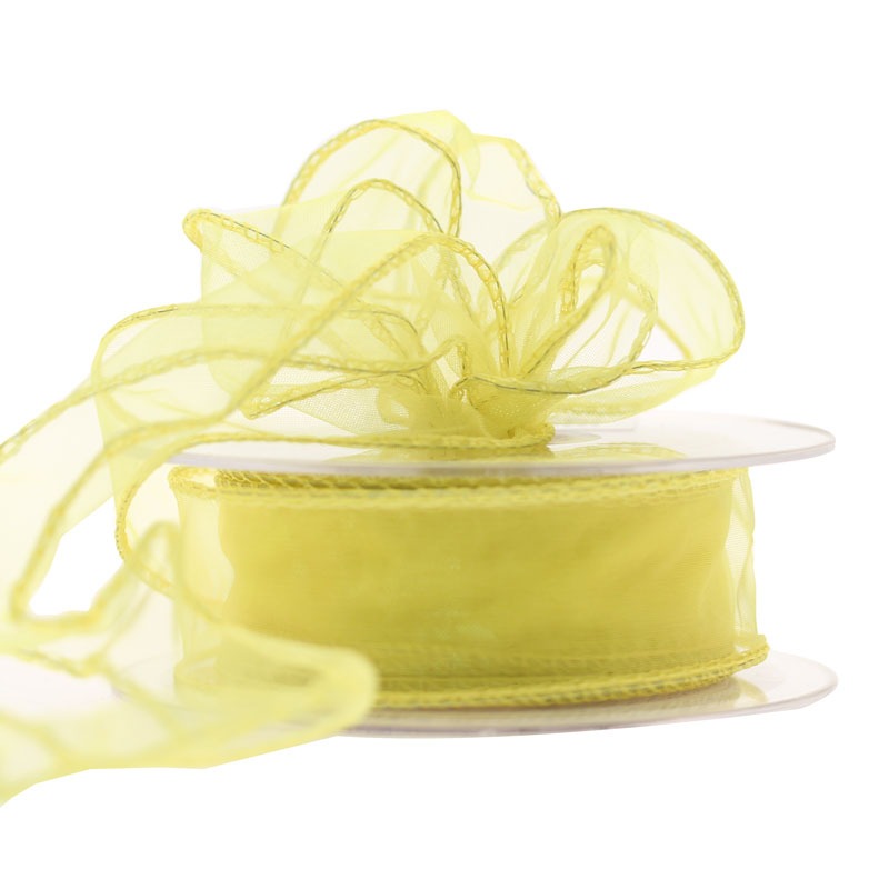 Yellow Wired Chiffon Ribbon 30mm