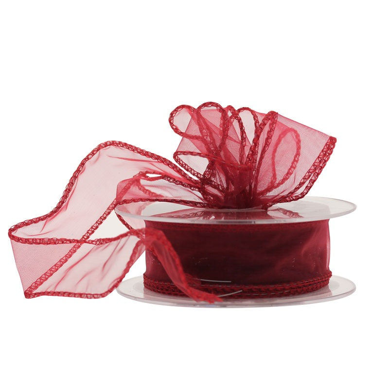 30mm x 20m Burgundy Wired Chiffon Ribbon