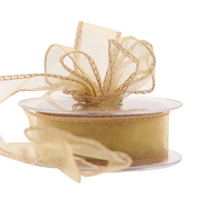 30mm x 20m Gold Wired Chiffon Ribbon