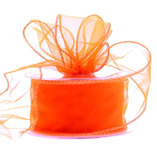 Orange Wired Chiffon Ribbon 50mm