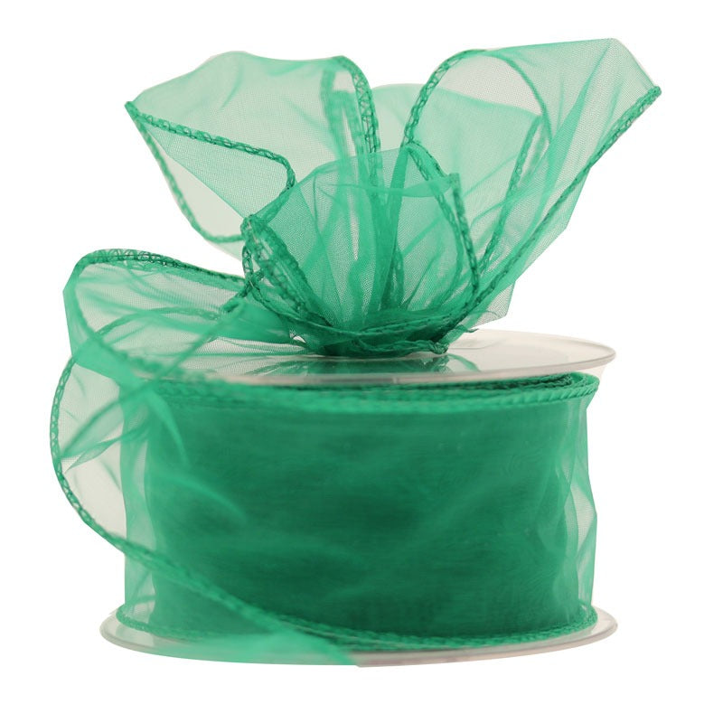 Emerald Wired Edge Organza Ribbon