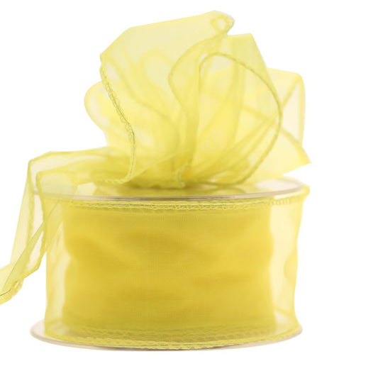 Yellow Wired Chiffon Ribbon 50mm