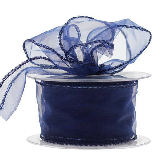 Navy Wired Chiffon Ribbon 50mm