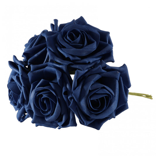 Bunch of 5 Navy Blue Foam Open Tea Rose