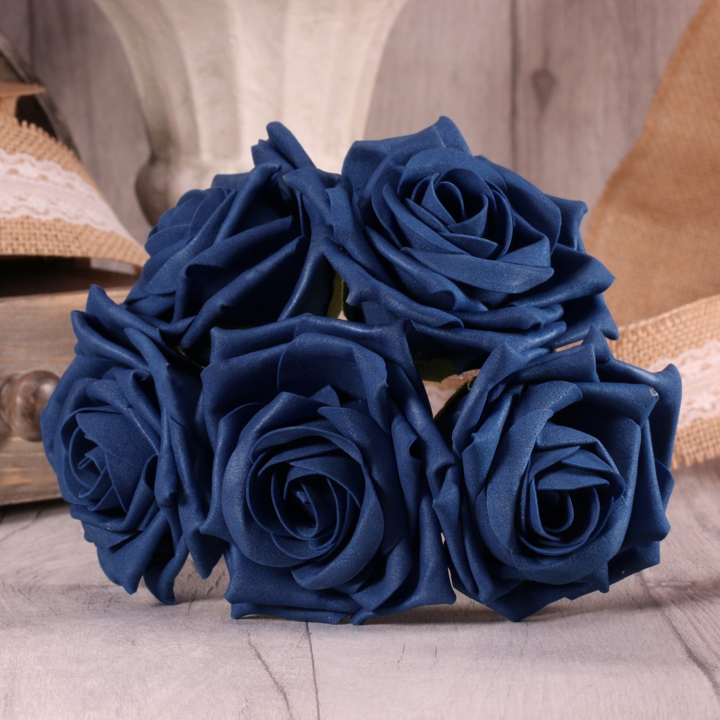 Bunch of 5 Navy Blue Foam Open Tea Rose