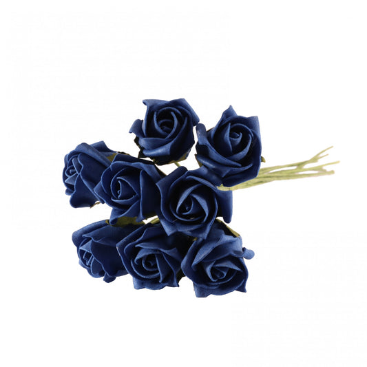 Bunch of 8 Navy Blue Foam Tea Rose Bud