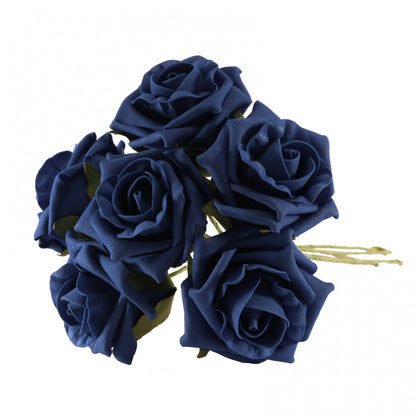 Bunch of 6 Navy Blue Foam Tea Rose