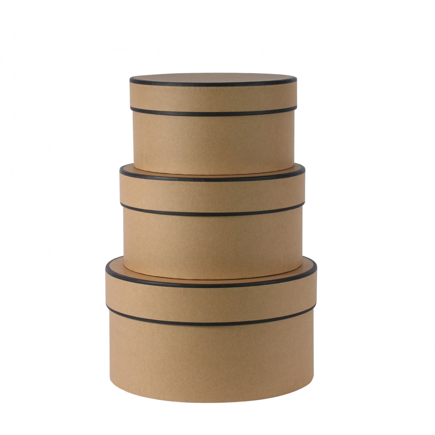 Round Kraft Hat Boxes Kraft with Black Trim Set of 3 (13cm)