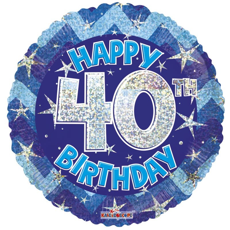 Blue Holographic Happy 40th Birthday Balloon (18 inch)