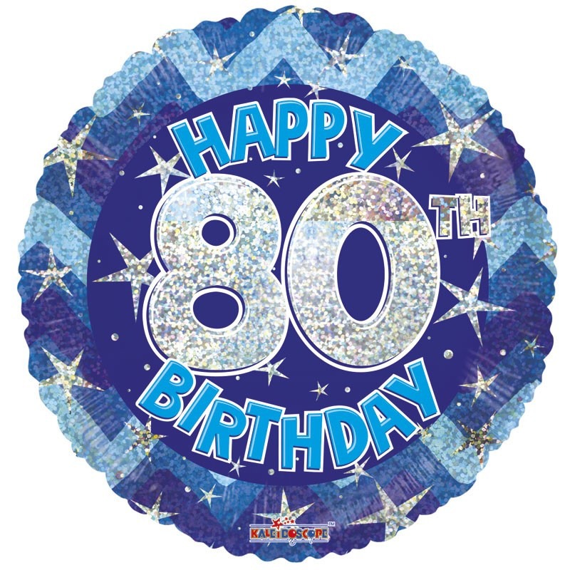 Blue Holographic Happy 80th Birthday Balloon (18 inch)