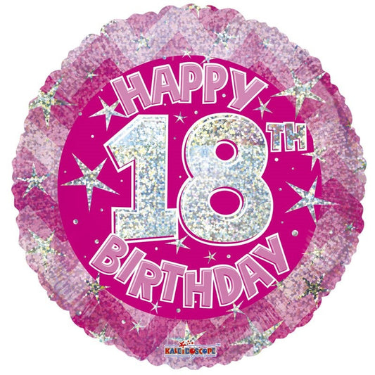 Pink Holographic Happy 18th Birthday Balloon (18 inch)