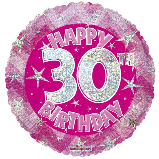 Pink Holographic Happy 30th Birthday Balloon (18 inch)