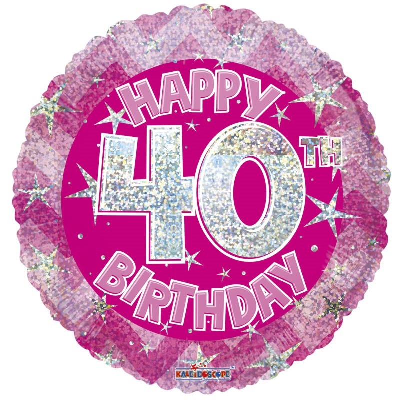 Pink Holographic Happy 40th Birthday Balloon (18 inch)