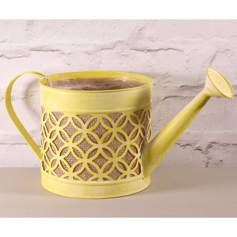 Watering Can with Hessian in Yellow (17cm)