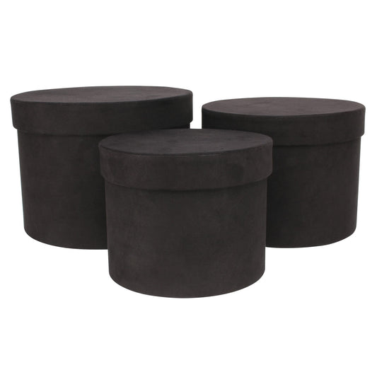 Set of 3 Black Suede Hat Boxes