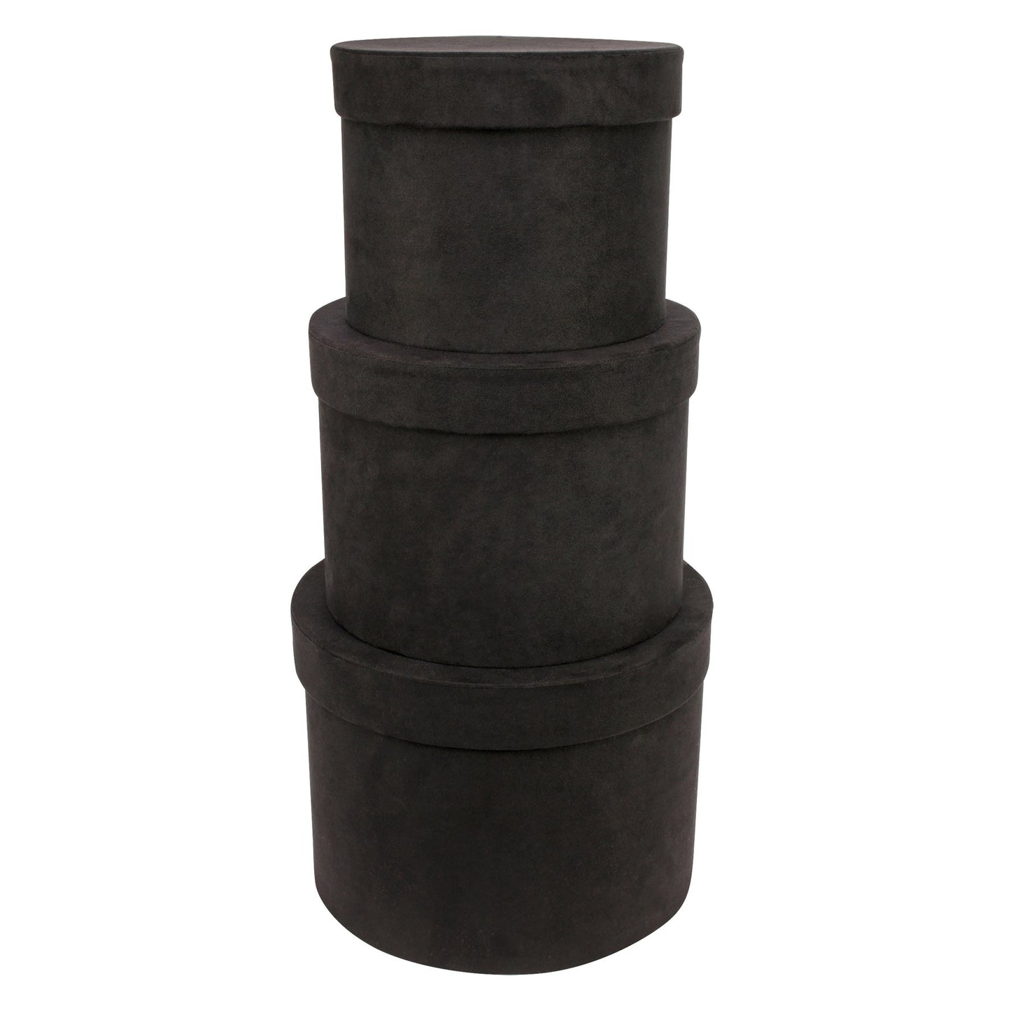 Set of 3 Black Suede Hat Boxes