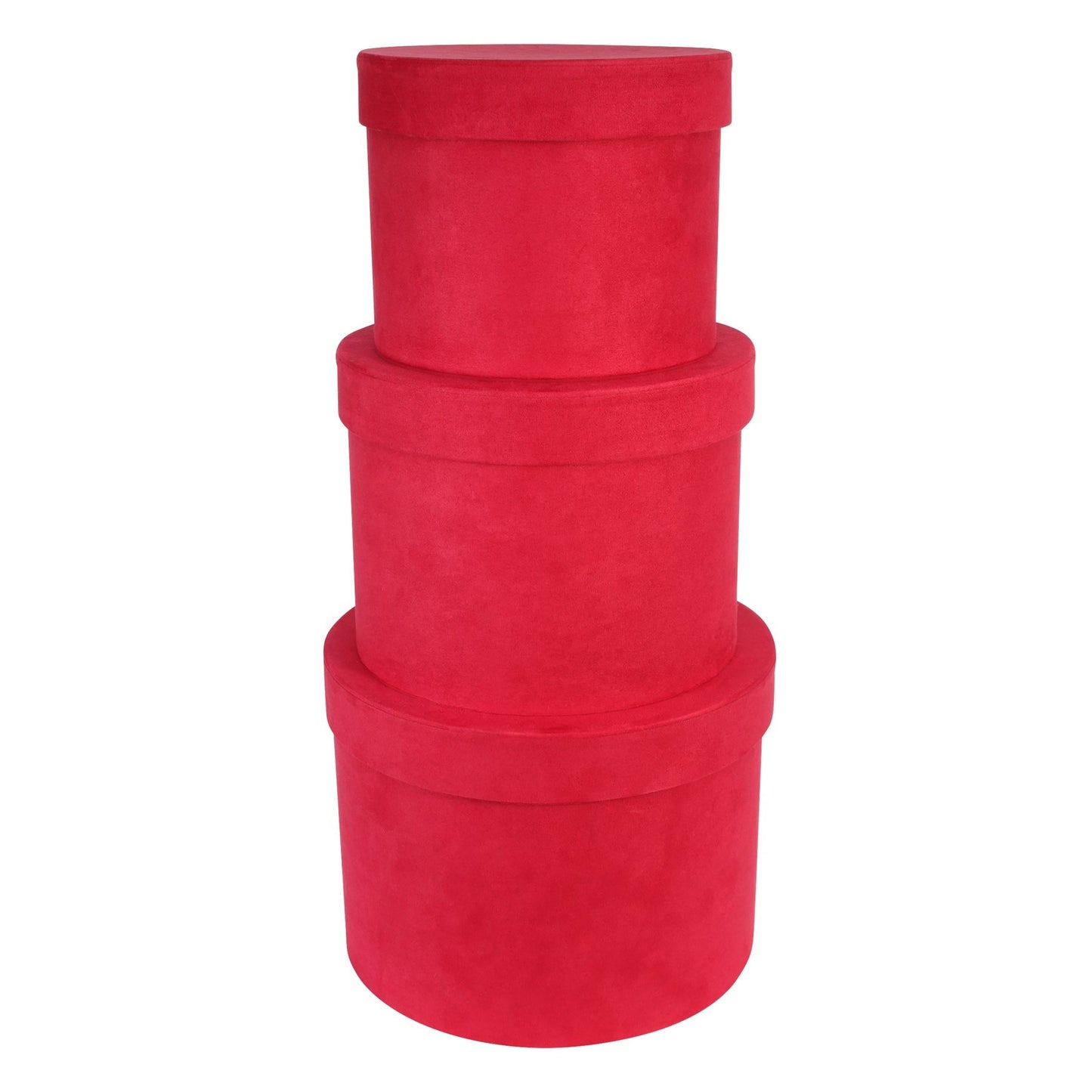 Set of 3 Red Suede Hat Boxes