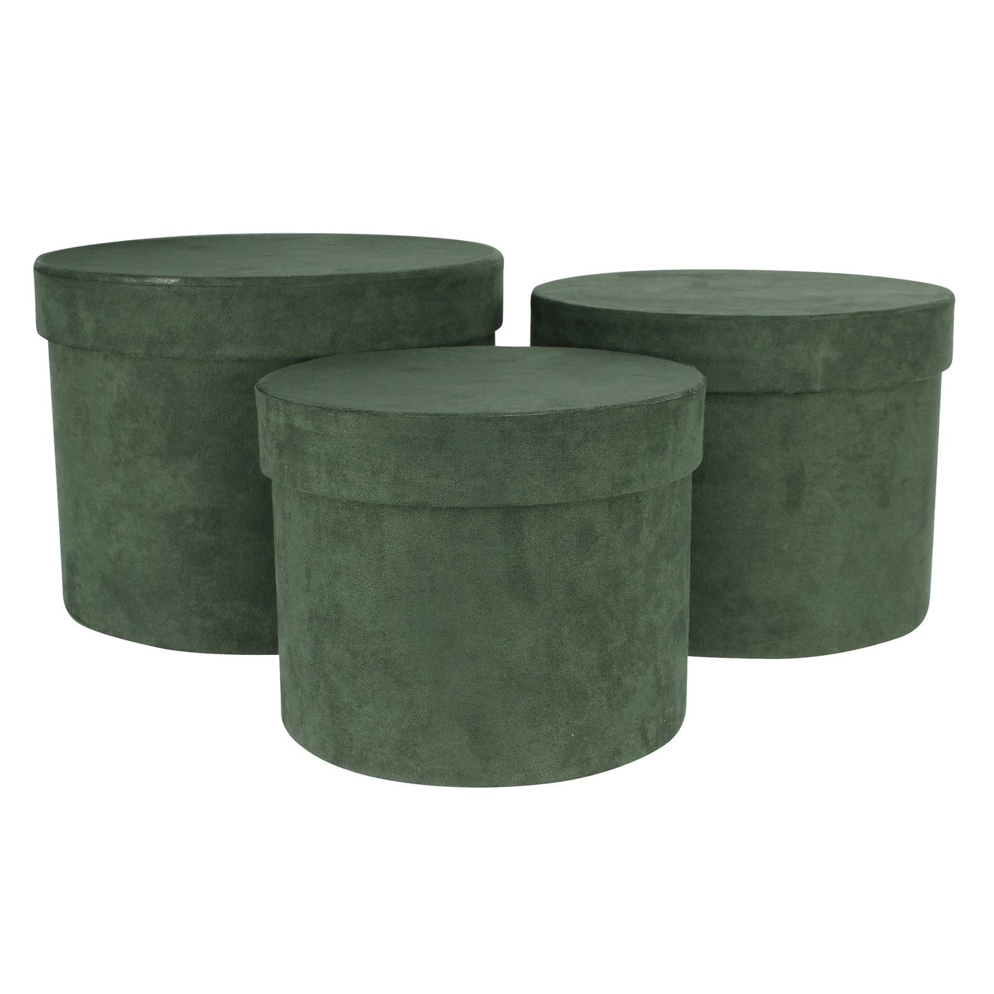 Set of 3 Green Suede Hat Boxes