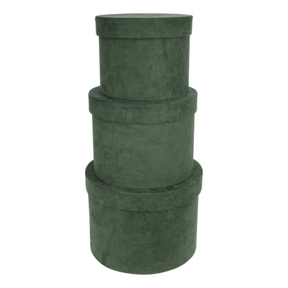 Set of 3 Green Suede Hat Boxes