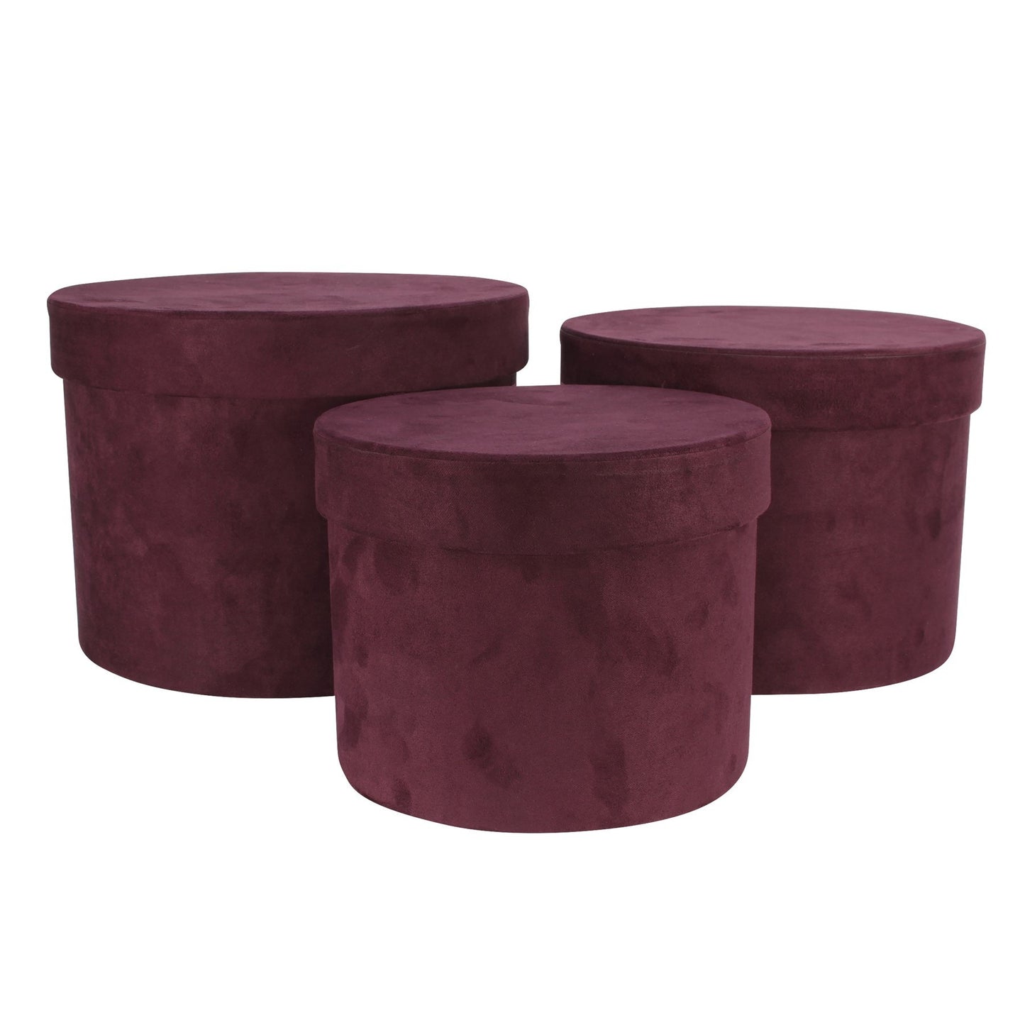 Set of 3 Plum Suede Hat Boxes