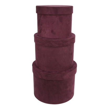 Set of 3 Plum Suede Hat Boxes