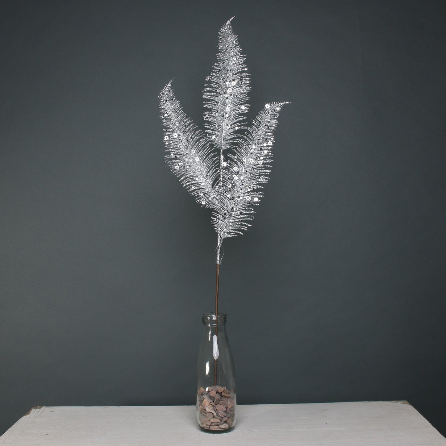 Glitter 3 Fern Leaf Silver stem