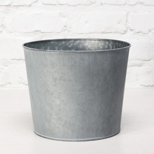 Round Antique Grey Zinc Pot with Whitewash