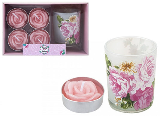 Floral Votive   Pink Rose Candle Set