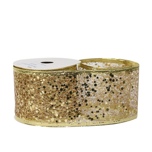 Gold Glitter mesh ribbon 63mm x 10 yards