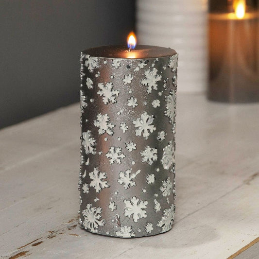 Silver Snowflake Pillar Candle (14.5cm)