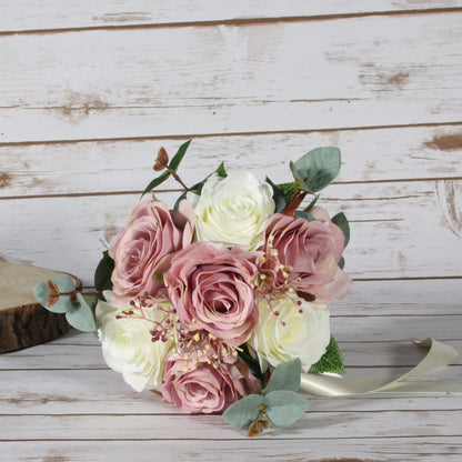 Small Ava Rose Bouquet with Seeded Eucalyptus