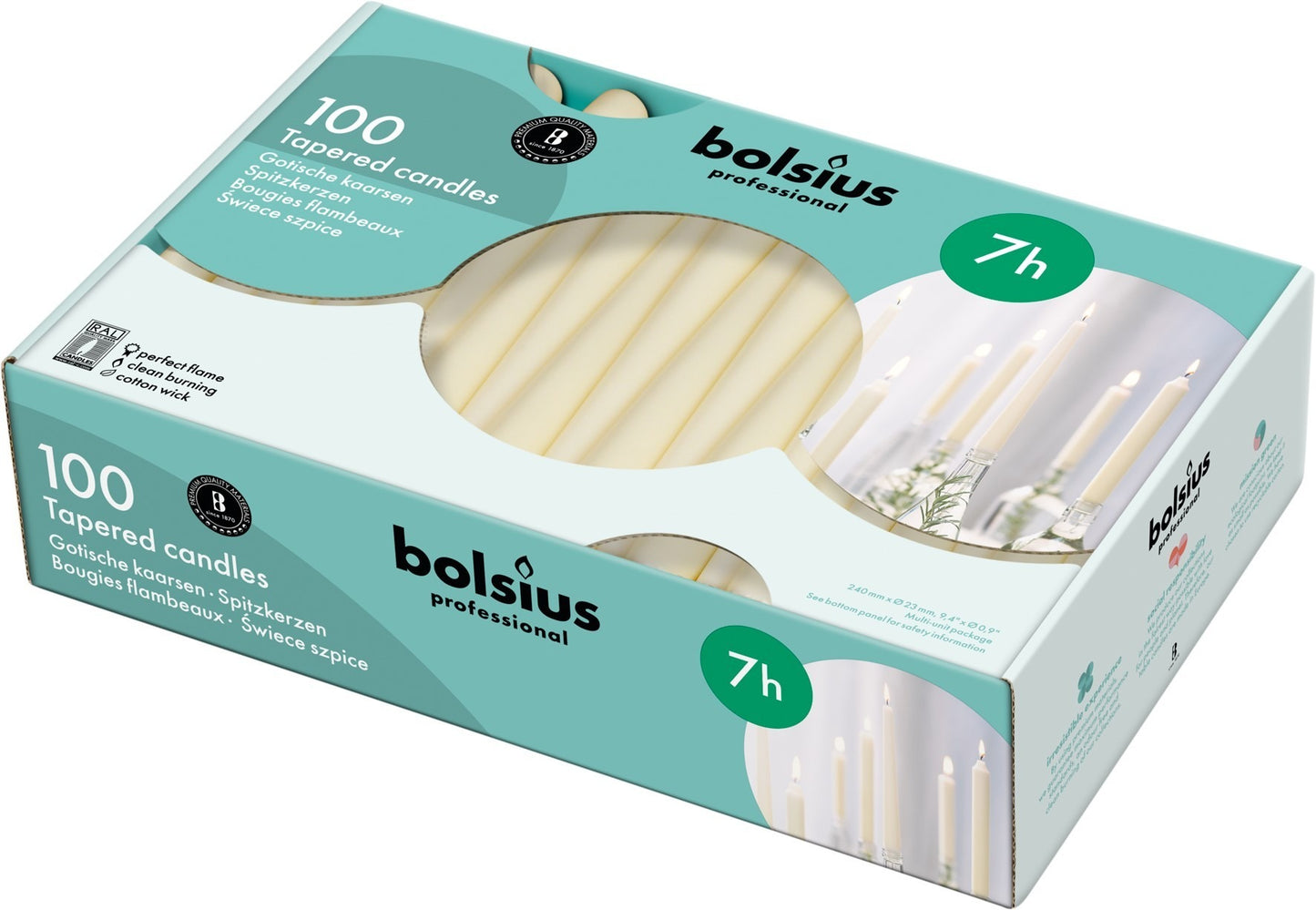 100 Bolsius Professional Tapered Candles- Ivory (240mm x 23mm)