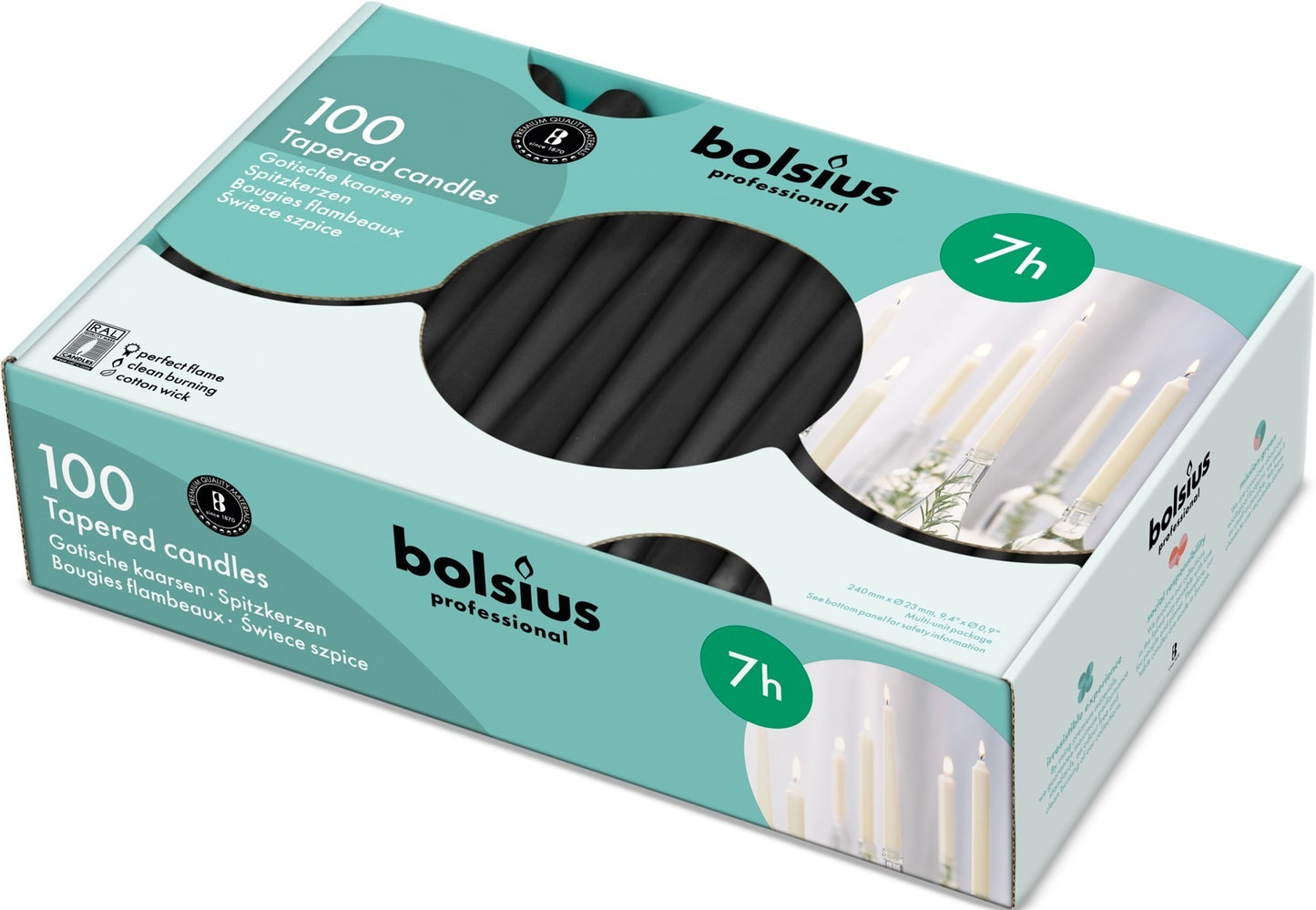 100 Bolsius Professional Black Tapered Candle- Black (240mm/23mm)