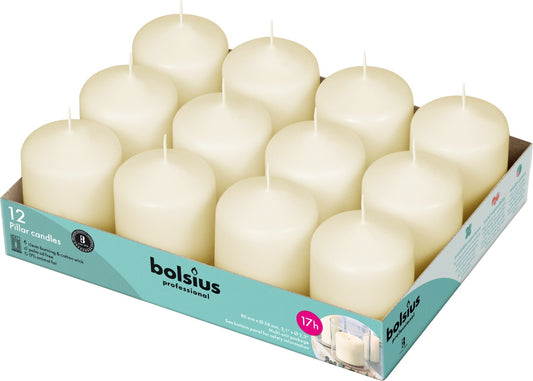 12 Bolsius Professional Pillar Candle - Ivory  (80mm/58mm)