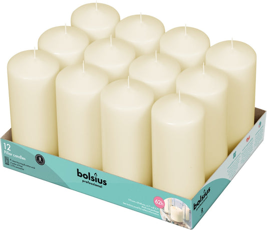 12 Bolsius Professional Pillar Candles - Ivory (168/68mm)