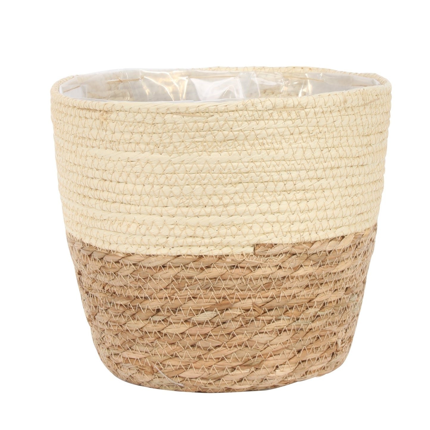 23cm Round Seagrass and Cream Paper Basket