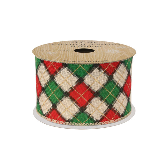 Red   Green Argyle Diamond Ribbon (63mm x 10yds)