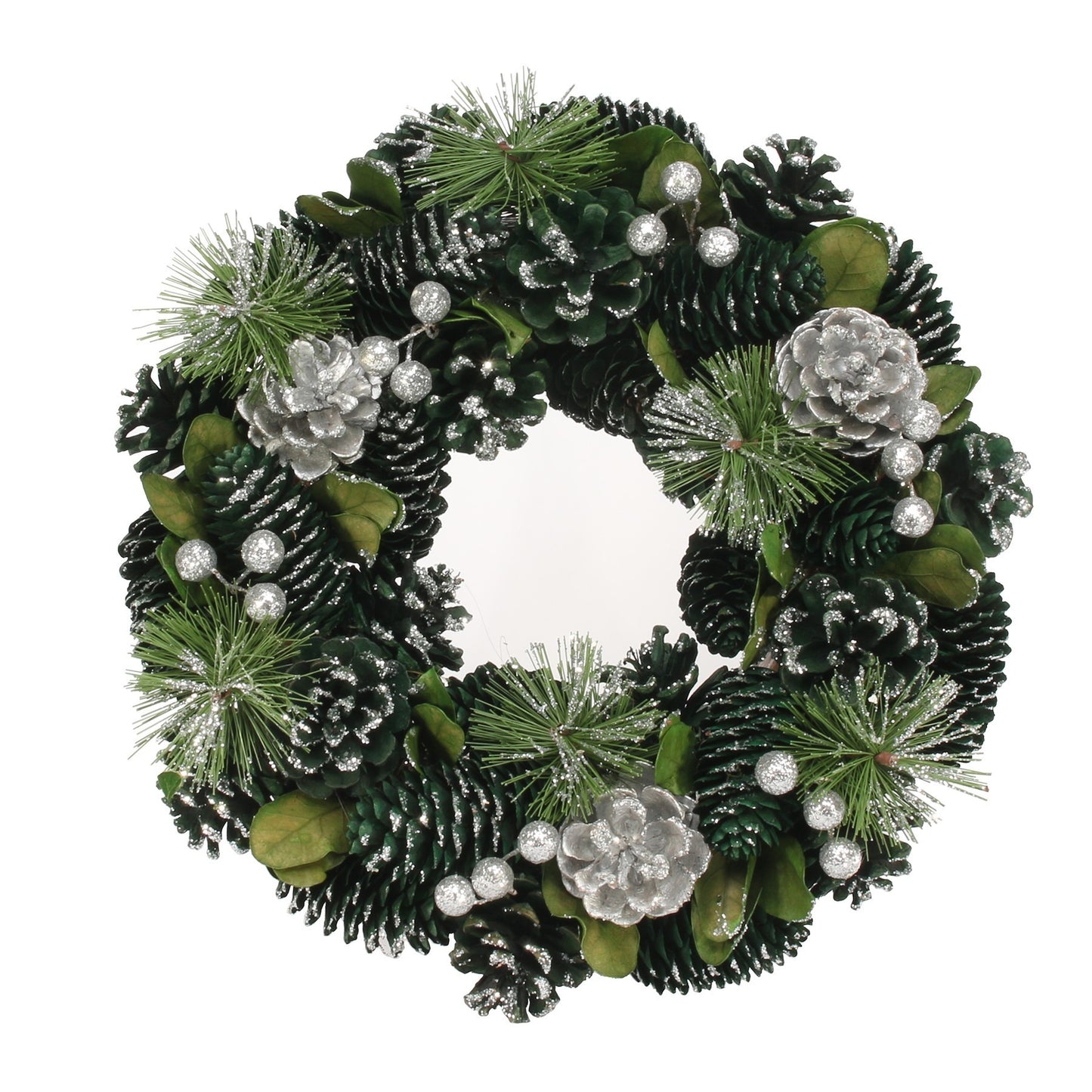 Green   Silver Glitter Pine Cone Wreath (30cm)