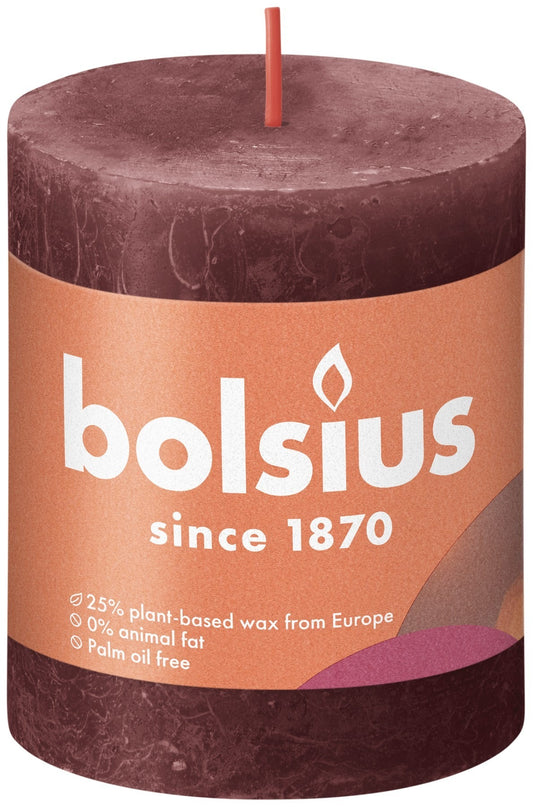 Bolsius Velvet Red Rustic Shine Pillar Candle (80 x 68mm)