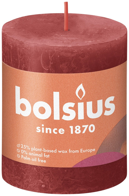 Delicate Red Bolsius Rustic Shine Pillar Candle (80 x 68mm)