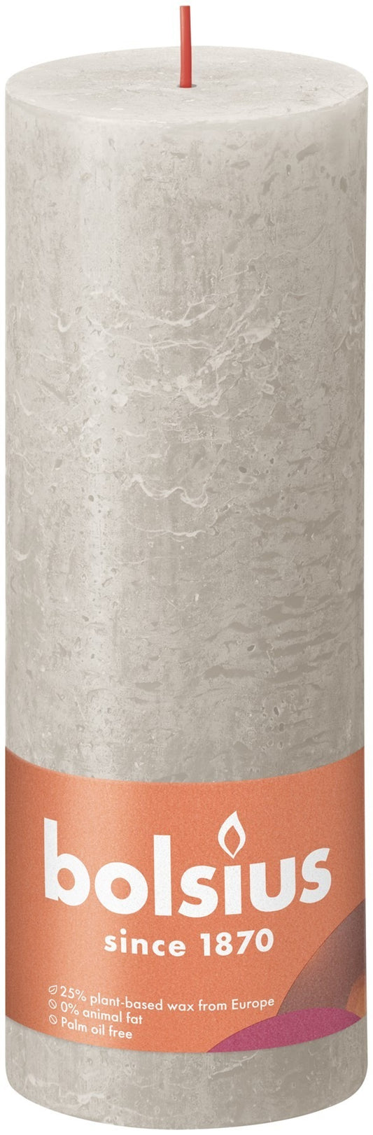 Bolsius Rustic Shine Sandy Grey Pillar Candle (190mm x 68mm)