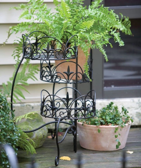 3-Tier Folding Classic Finial Plant Stand  Black