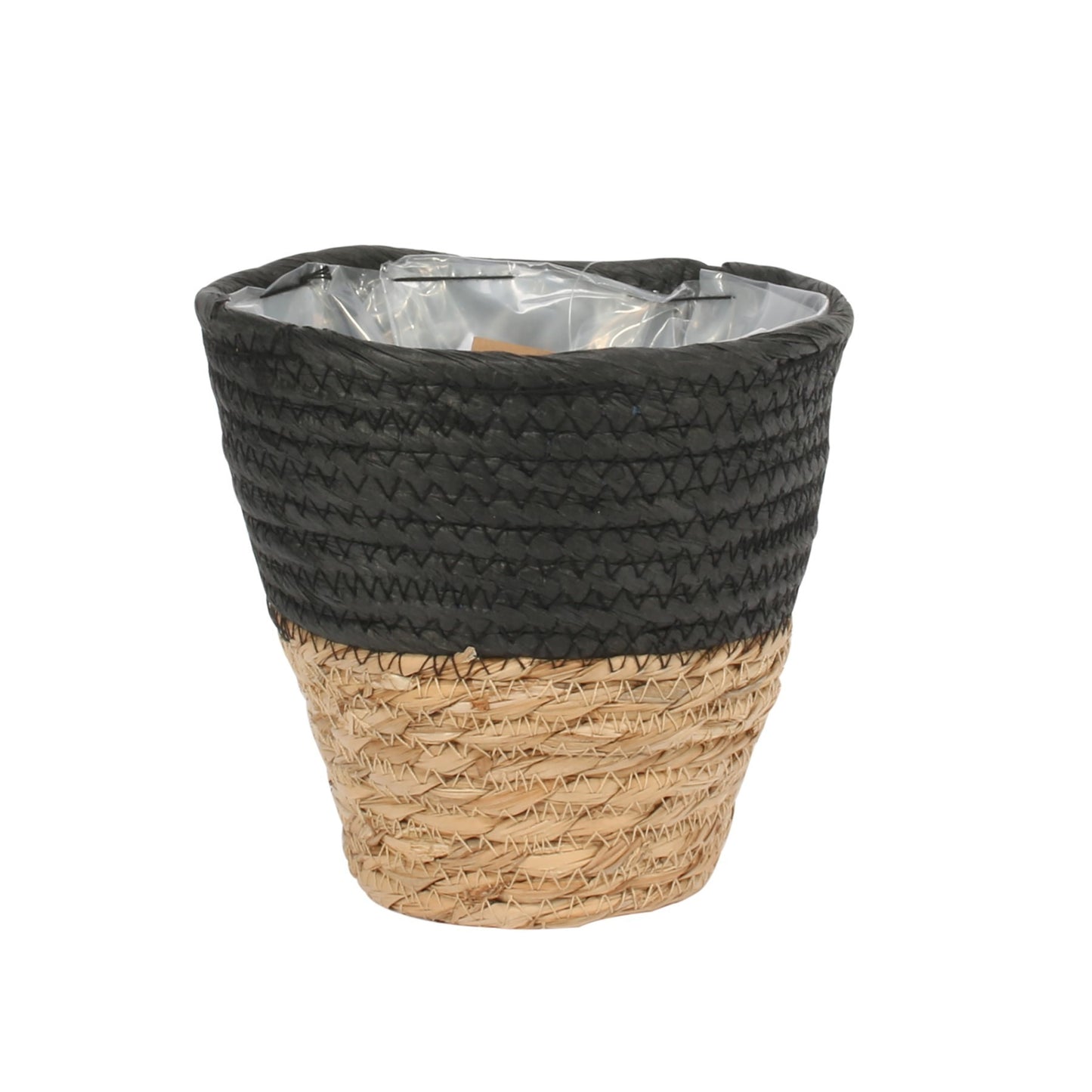 Round Two Tone Seagrass and Black Paper Basket (19cm)