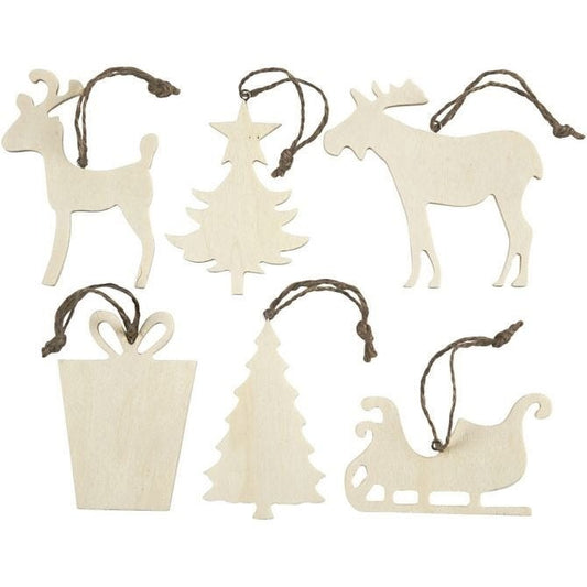 Wooden Christmas Ornaments (Pack of 6)