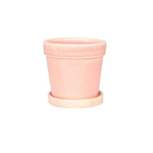 Vintage Pink-Stoneware Painted Pot with Saucer (10x10cm)