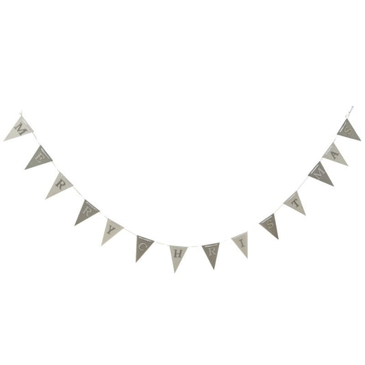 Wooden Silver   White Flag Garland